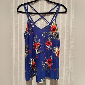 Blue floral strappy tank